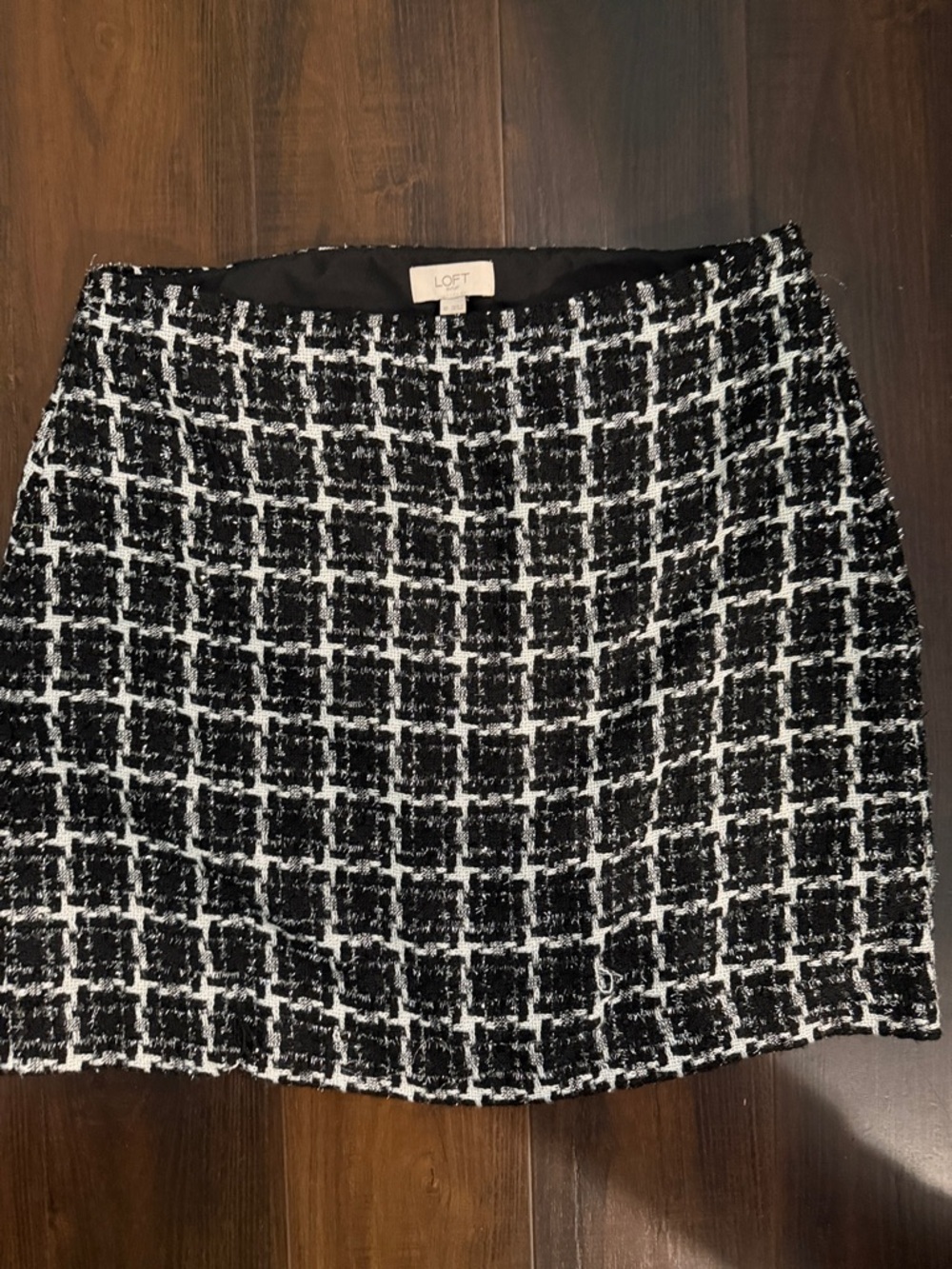 LOFT Black & White Tweed Check Mini Skirt - Picture 3 of 5